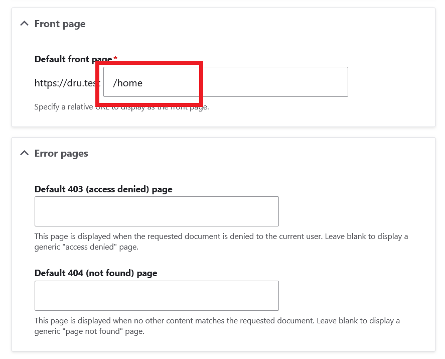 Default frontpage of Drupal site